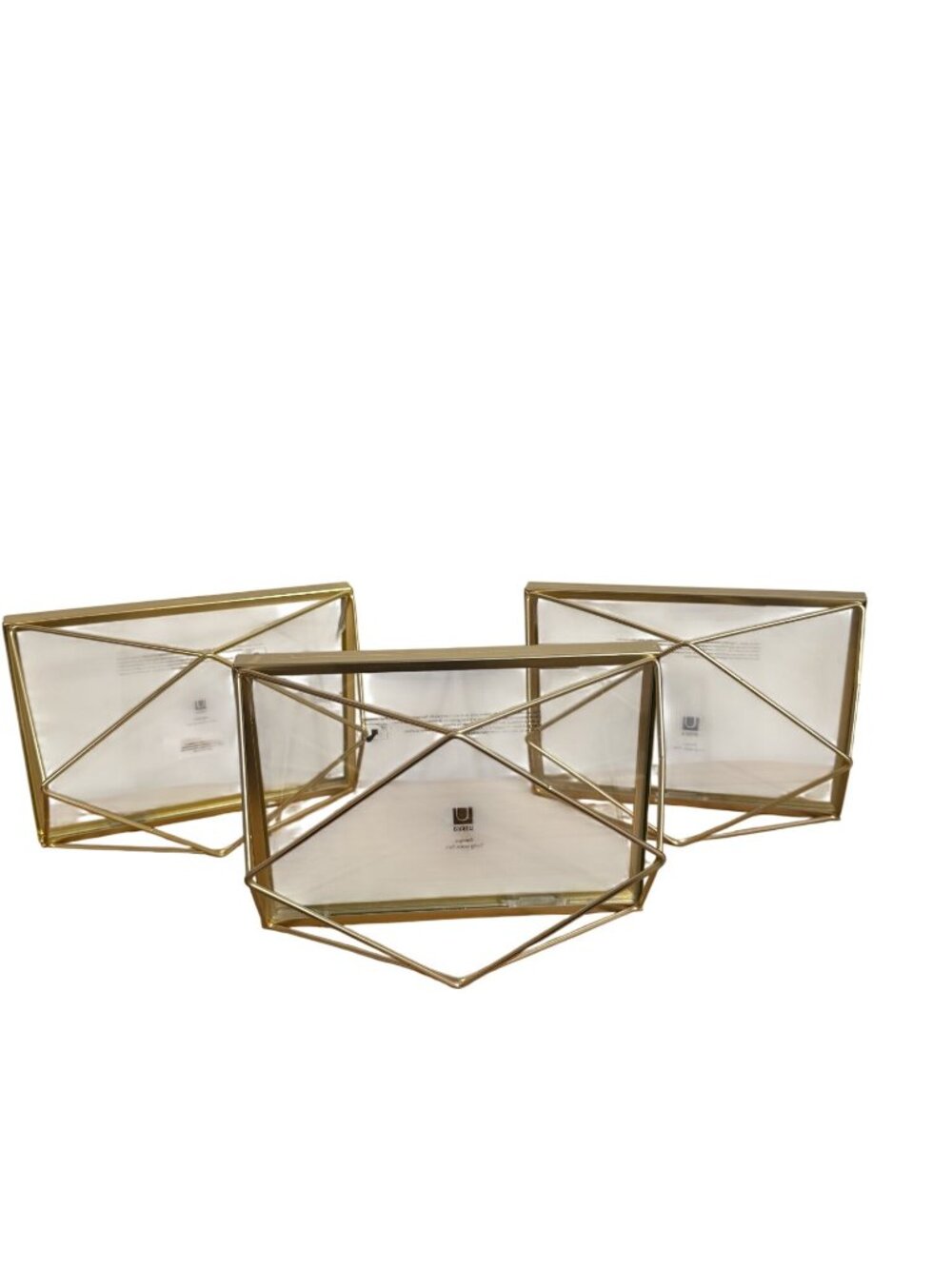 Umbra Set Of 3 Geometric Gold Metal & Glass Photo Frames For 4x6 Display